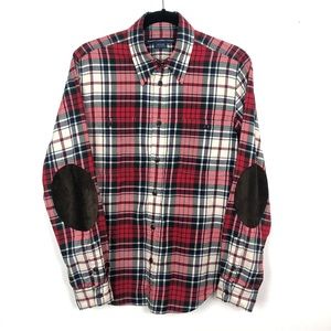 Ralph Lauren Sport | Red Plaid Button Up with Elbow Patcbes | Size L